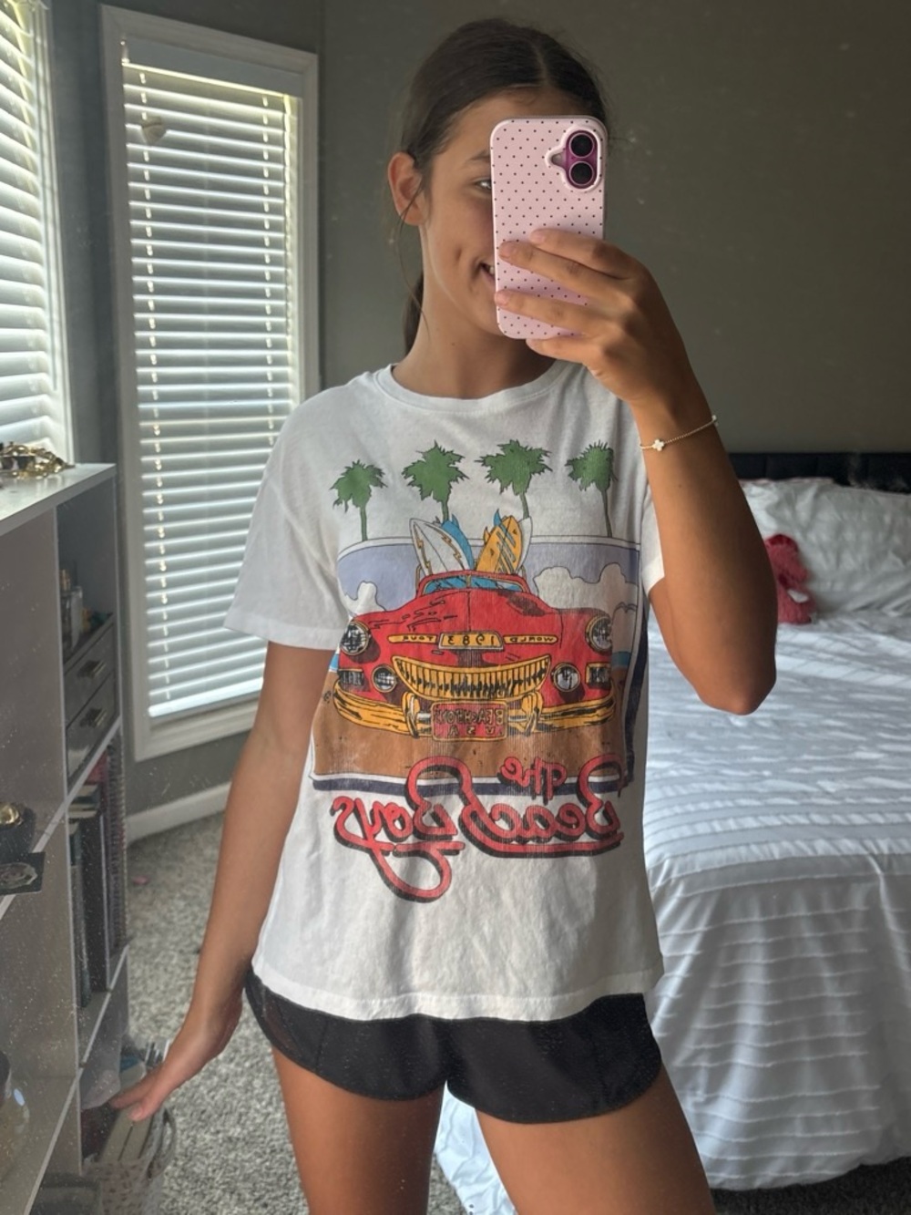 White Graphic Tee with Beach Boys design